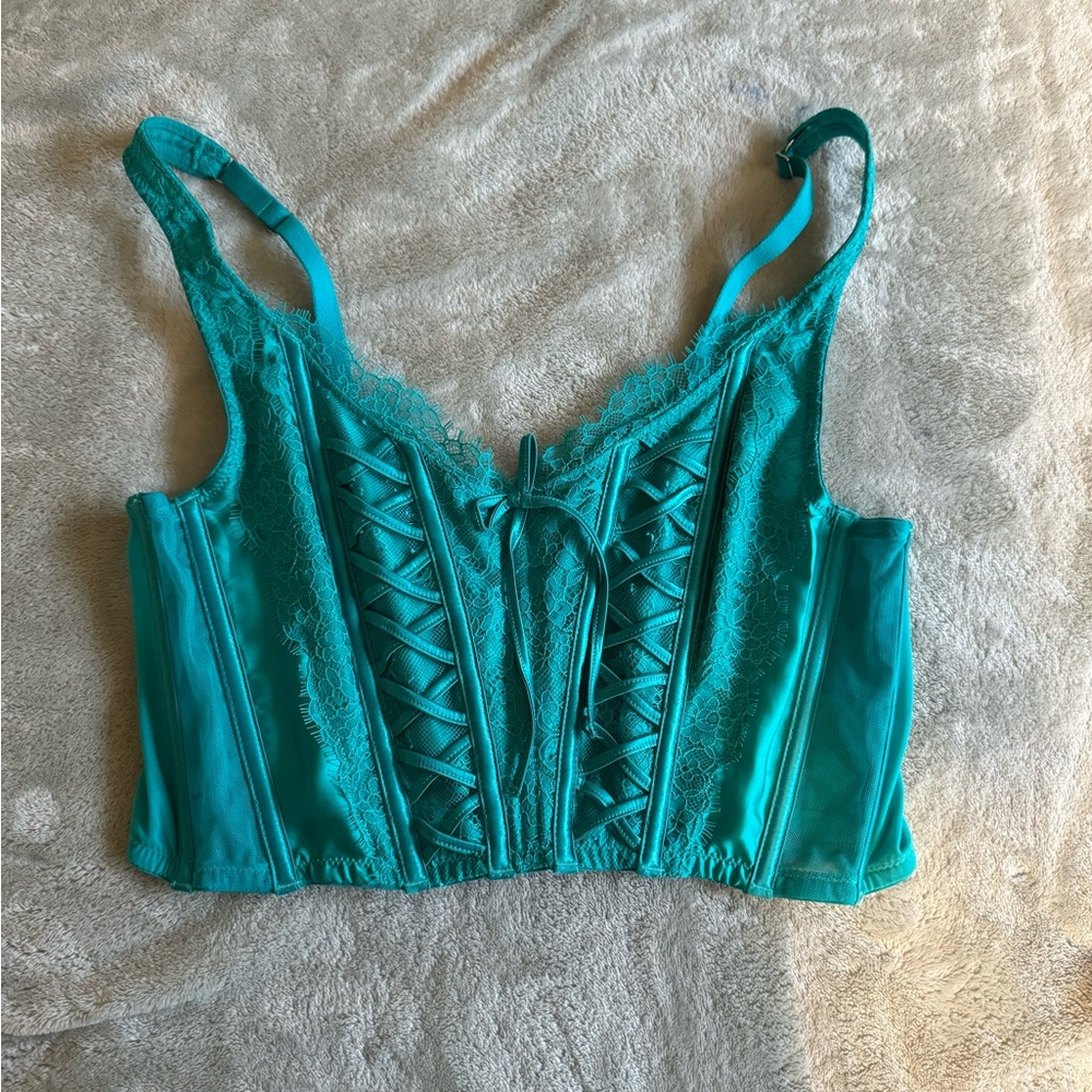 Elegant Lace Teal Corset Top
